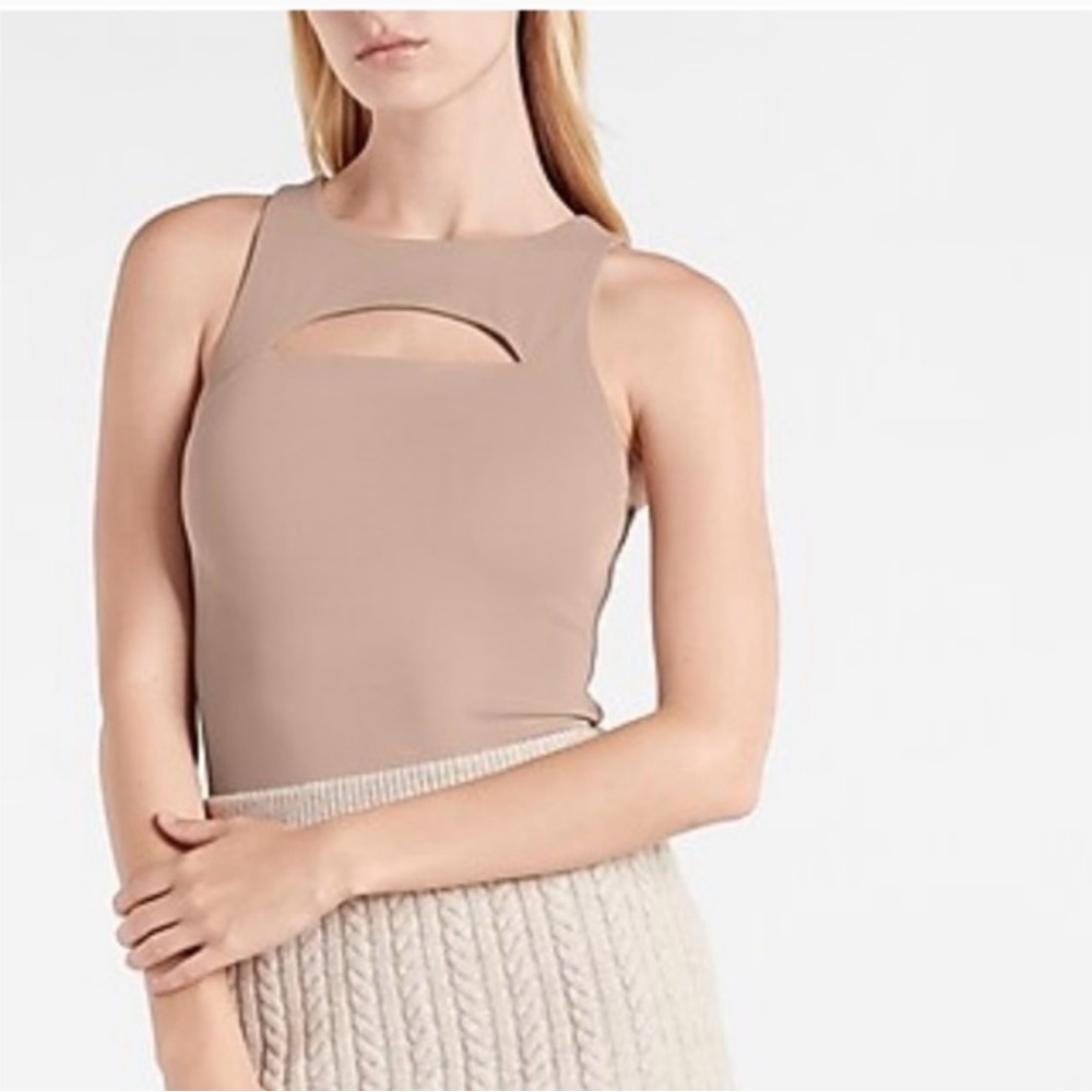 Express Tan Sleeveless Cut Out Bodysuit